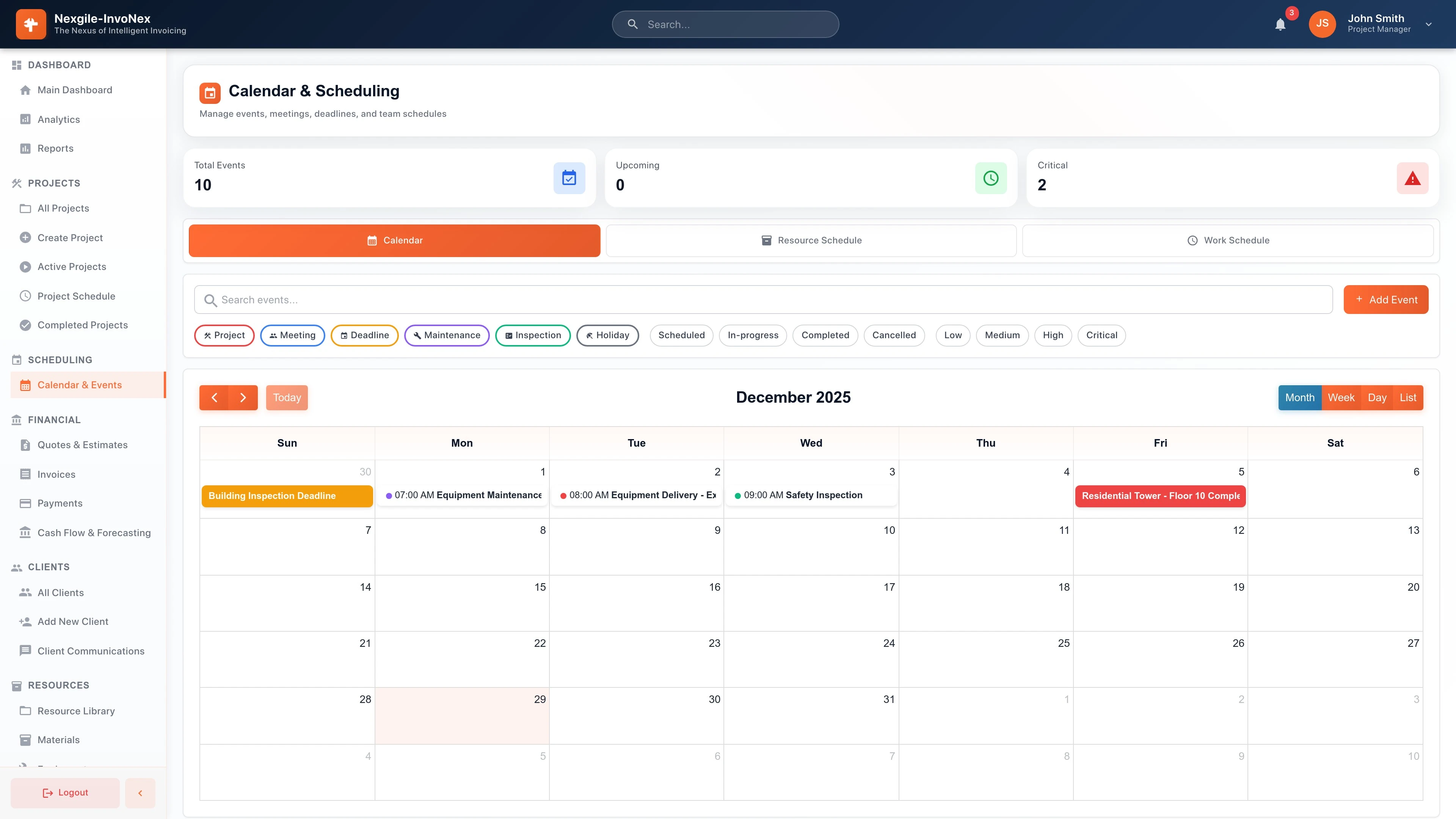Calendar View - Project scheduling with milestones and team deadlines